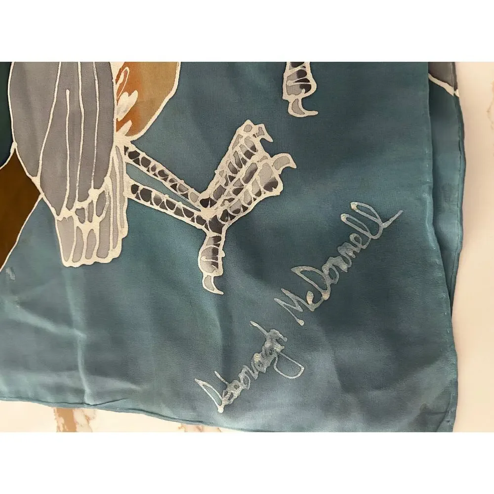 Deboragh McDonnell Signed Silk Scarf Hand Painted Birds 36x36 Designer Art Wrap